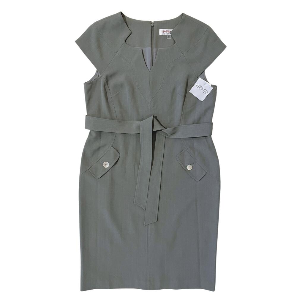 NEW Kasper Belted Sheath Dress Career Professional Office 12 Gray-Sage Business